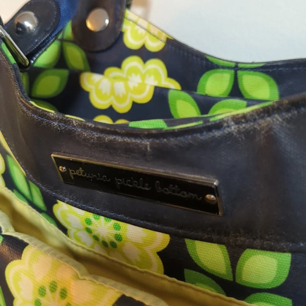 Petunia Pickle Bottom Navy Blue Green Yellow Floral Diaper Bag